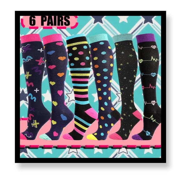 (New in package)Colorful Patterned Women’s Compression Socks - 6 Pairs - Picture 1 of 7